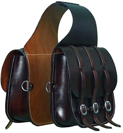 Genuine Western Leather Handmade Horse Trail Saddle Bag for Horse Riding, Leather Western Trail Tooling Horse Saddle Bag Medium Oil Leather One Size (Tan)
