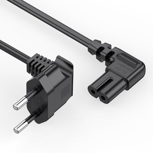 GlasFlength Cavo Alimentazione con 2 Poli Spina Euro, 3M Cavo di Alimentazione 90 Gradi Angolo Tipo C Spina Europea a Presa C7 per TV Samsung Monitor PC Laptop PS5 Stampante Radio ecc (Nero)
