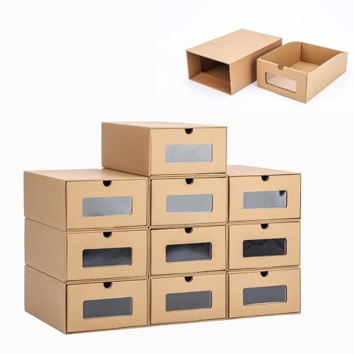 M.J COMFY-LIFE Cardboard Shoe Boxes, Stackable & Visual Multi-Purpose Storage Recyclable Shoe Organizer Boxes for Home and Office Organizatio (10pcs)