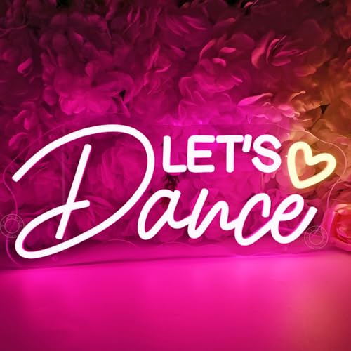 SYLHOME Let's Dance Led Neon Light Sign Heart Dance Studio Girls Bedroom Classroom Wall Sign Decor Kitchen Wedding Birthday Party Decor 15.75 X 7.28 USB