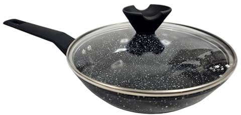 Reldor 24 cm Wok with Lid Non Stick, Large Frying Pan with Glass Lid, Nonstick Cookware for All Stove Tops, Even Heating, Easy to Clean Cookware, Healthy Cooking with Less Oil