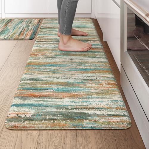KIMODE Küchenmatten für Boden, Anti-Ermüdung, 50,8 x 119,4 cm + 50,8 x 81,3 cm, Bauernhaus-Küchenteppich-Set, bunte Teppiche für Küchenböden, Memory-Schaum, Stehmatten für Waschküche, Büro