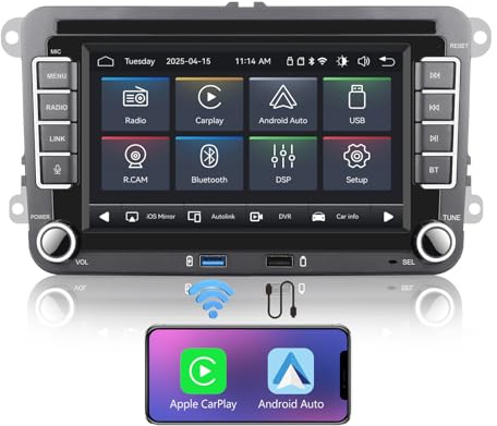 Fast Boot Linux bilradio | kompatibel med VW Golf 5 6 Passat Jetta Caddy EOS T5 CC Polo med trådlös Carplay Android Auto Bluetooth FM AM RDS Radio | 100W DSP
