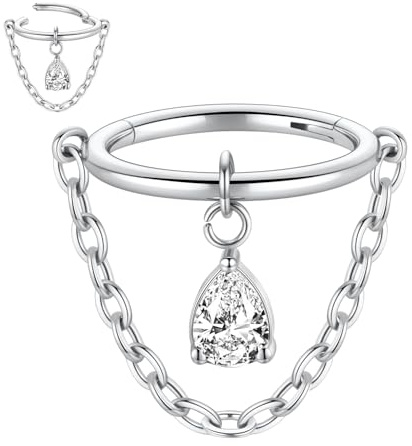AROWRO Conch Helix Knorpel Orbital Piercing Schmuck Kette Würfel Zirkonia Baumeln Conch Helix Ohrring 316L Chirurgenstahl Nasen Septum Ring 16G 10mm Silber