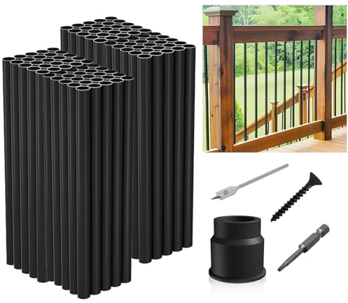 26-100Pack Aluminum Deck Balusters Hollow Round Deck Railing Spindles Matte Coated Black for Wood and Composite Deck Indoor Outdoor