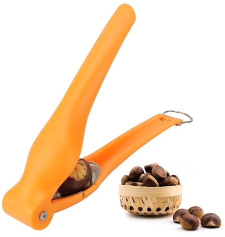 TJ POP Chestnut Peeler, Durable Chestnuts Cutter Tool, Portable Chestnut Cracker Clip, Walnut Hazelnut Pecan Nut Cracker, Dried Fruit Opener, Ergonomic Kitchen Tool for Easy Shelling, Orange