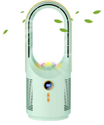 Ventilador de escritorio sin aspas | Ventiladores sin aspas para dormitorio, soplador de aire recargable por USB, circulador, luz nocturna para el hogar, coche, camping, dormitorio, viajes