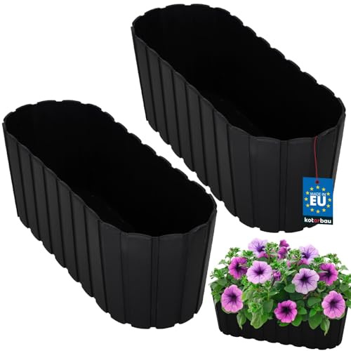 KOTARBAU® Blumenkasten für Balkon, 40 x 13 x 13 cm, Balkonkasten, Anthrazit | Blumenkasten für Fensterbank außen, Balkon Pflanzkasten Oval, Robust & Leicht, Balkon Deko, Balkonkästen Kunststoff, 2er Set