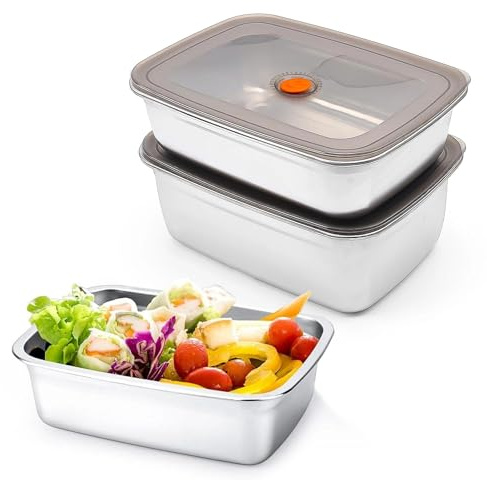 MUNTE 2 Piezas Tapers para Comida Hermetico (1500 ml y 1000 ml), Recipientes para Alimentos de Acero Inoxidable, Recipiente Acero Inoxidable con Tapa Transparente, para Refrigerador, Picnic