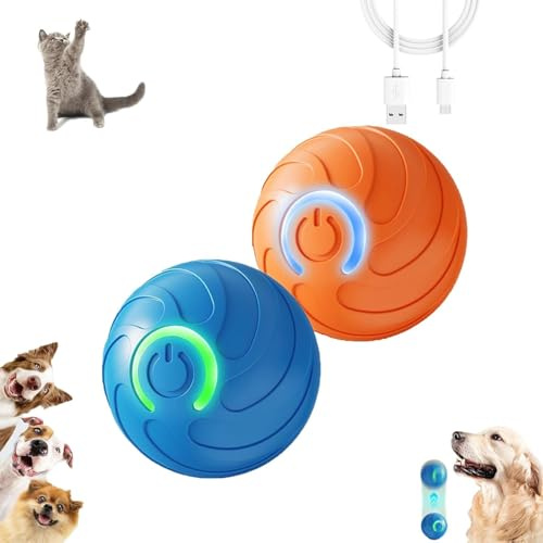 HOIDOKLY Smart Jumping Ball für Hunde, 2025 Upgrade Duraspin Dog Bouncing Ball, automatische rollende, interaktive Sprungspielzeug für kleine Hunde, Haustierkugeln(Blau+Orange)