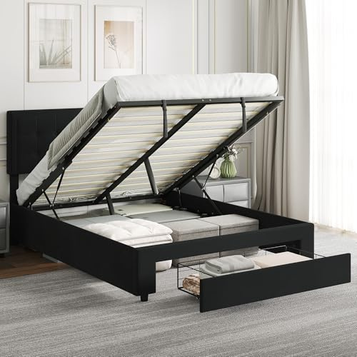 HOMCOM Upholstered Ottoman Bed with Storage Drawer 4ft6 Double Black