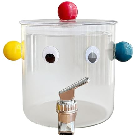 Fenteer Dispensador de Bebidas Recipiente de Jarra de Agua Fría Y Cubo para Fiestas de Vidrio Resistente con Tapa Hermética Adecuado para Uso Diario, Sin Soporte, Individual