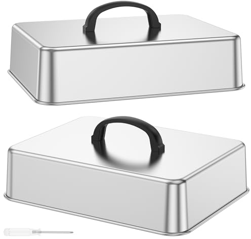 Burgerklocka rostfritt stål, 2 stycken grillklockor, hamburgare med säkerhetshandtag, grilllock rostfritt stål, för grillsteak teppanyaki inomhus och utomhus, 28,5 x 22 x 10,5 cm (rektangel)