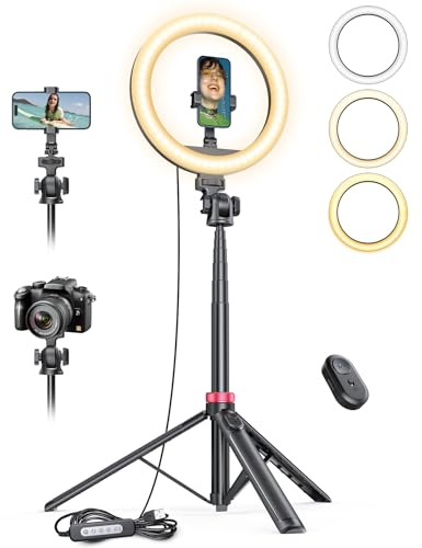 10’’ Ring Light with 75.59 inch Tripod Stand & Cold Shoe Phone Holder, 120 LED CRI90+ Dimmable Light for Makeup, Live Streaming, TikTok, YouTube, Zoom, Travel-Friendly