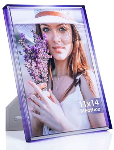 Gradient 11x14 Acrylic Picture Frame - Fits 8x10 with Mat or 11x14 without Mat, with Tabletop Stand & Wall Mount for Home Office Decor, Purple, 1Pack