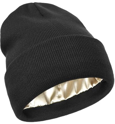 RANYAKE Vintermössa med satinfoder för kvinnor, vinter varm satinfodrade mössor, mjuka och varma vintermössor för män med silkeslen foder, stickad hatt med satinfodrad mössa unisex