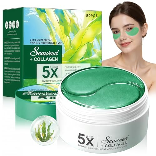 Parches para Ojos de Alga, 80 Parches, Colágeno y Ácido Hialurónico, Parches Ojos Bolsas y Ojeras, Hidrogel Hidratante Antiedad, Reduce Hinchazón, Arrugas y Puffiness