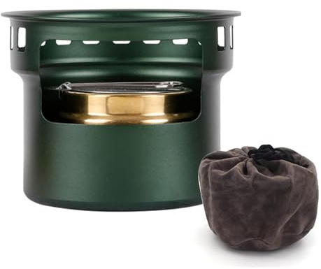 Oreilet Portable Mini Alcohol Stove, Camping Wind Proof Alcohol Burner, Camping Cookware Set with Storage Bag, for Outdoor Survival, Hiking, Climbing, Backpacking (Green)