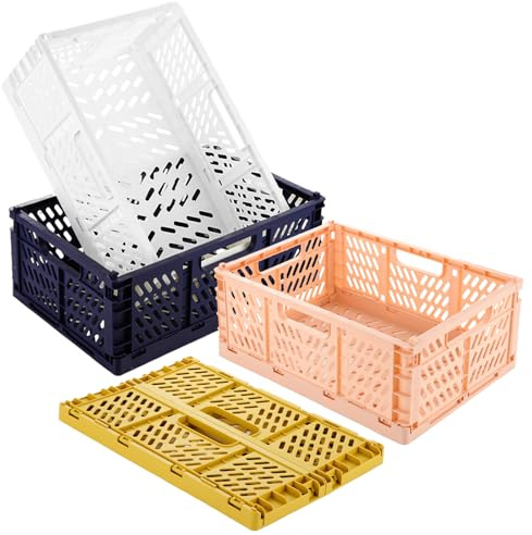 APACALI 4 Stück Klappboxen Faltbar Aufbewahrungskiste Einkaufskorb aus Kunststoff Aufbewahrungskorb 42.5x28.5x16.5cm für Küche Bad Büro Schlafzimmer Schrank