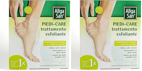Allga San Piedi Care - Maschera Piedi Esfoliante Idratante con 2 Calzini Idratanti, Ottima per Peeling Piedi, Duroni, Calli e Talloni Secchi e Screpolati - Con Concentrato Attivo (Confezione da 2)