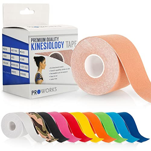 Proworks Kinesiology Tape | 5 Metre Roll Kinesio Tape for Elastic Muscle Support for Exercises, Sports, Recovery & Face Tape - Skin