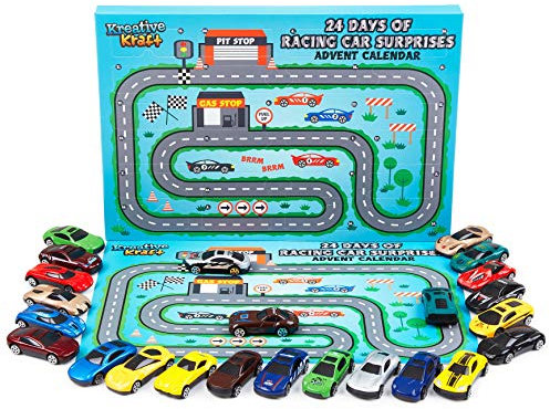 KreativeKraft Calendario Adviento 2025 Niños Calendário Cuenta Atrás para Navidad con 24 Juguetes Pequeños Camiones o Coches Regalos Niños (Racing Cars)