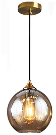 HJXDtech Pendelleuchte einflammig aus Glas,Industrielle Retro Glaskugel Pendellampe E27 Loft Bar Hängelampe Kronleuchter (Bernstein, 30cm)