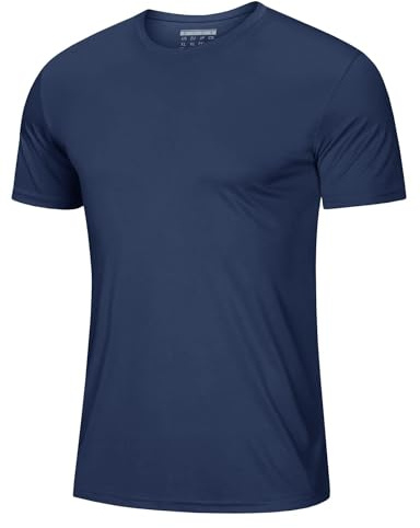 MAGCOMSEN Herr UV-skydd sportskjorta UPF 50+ snabbtorkande andningsaktiv Rashguard T-shirt simning fiske surfing, Mörkblå, M