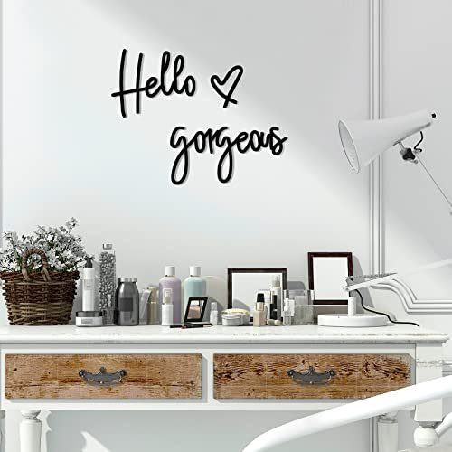 Blulu Hello Gorgeous Wall Decor Words Hello Gorgeous Sign 3D Wooden Wall Art Sign for Home Room Office Door Decorations Party Supplies(Black)