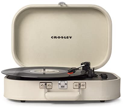 Crosley Discovery Portable Turntable - Bluetooth Record Player, 3-Speed Suitcase Vinyl Player, Home Turntables for Vinyl Records, Built in Stereo Speakers & Bluetooth Receiver, AUX Input, Dune