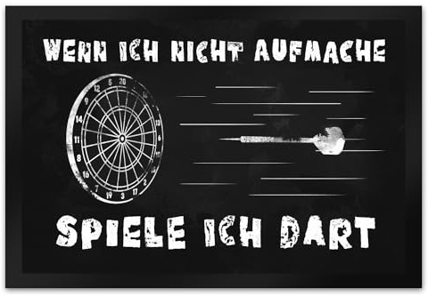 speecheese Wenn ich Nicht aufmache Spiele ich Dart Fußmatte XL in 40x60 cm mit Dartscheibe witziger Darts Fußabtreter mit Spruch als Geschenk für Dartspieler