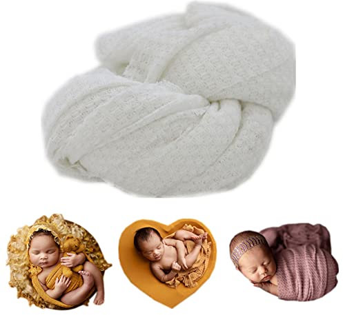 Newborn Photography Props Blanket Wrap Soft Knitted Stretch Baby Boys Girls Photoshoot Prop Cloth (White)