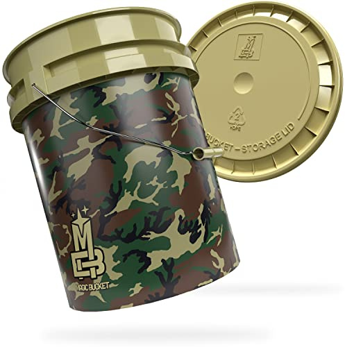 MAGIC BUCKET | Wascheimer Set für Auto Handwäsche Camouflage Grün mit passendem Eimer Deckel | 5 US GALLONEN ca. 20 Liter | kompatibel mit Grit Guard, Detail Guardz Dirt Lock, Chemical Guys Dirt Trap