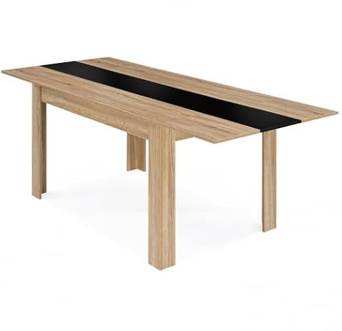 IDMarket - Table à Manger Extensible Rectangle Georgia 6-10 Personnes Imitation hêtre et Noire 140-220 x 90 cm