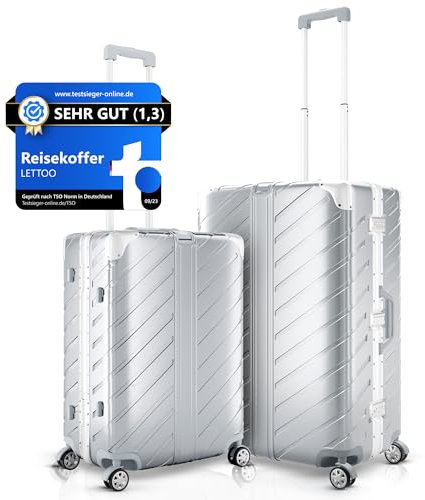 LETTOO Hartschalenkoffer Set 42L & 105L |Reisekoffer mit Alu-Rahmen - Extrem Stabiler Trolley Koffer mit Taschen-Befestigung, Eckenschutz (Silber, Trolley Koffer Set 20 und 29 Zoll)