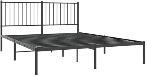 vidaXL Sängram med huvudgavel metall svart 160x200 cm, säng, metallsäng, metall sängram, sängar, metallsängar, metall sängramar, gästsäng, gästsängar