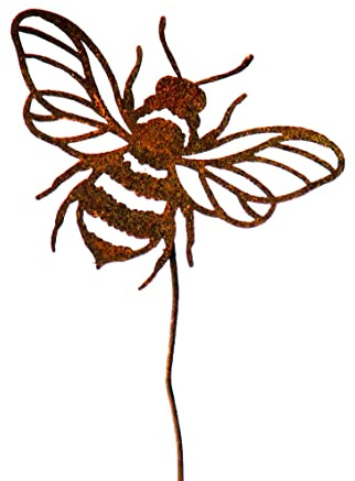 itsisa Gartenstecker Biene an gebogenem Stab im Rost Design, H: 40 cm - Rostfigur für den Garten, Gartendeko, Blumenstecker