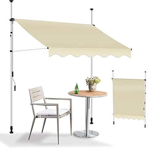 REALN Sonnenschutz Balkon ohne Bohren mit Kurbel, Klemmmarkise, Gelenkarm Markise Wasserdicht für Terrasse, Türen, Fenster, Decks, Veranda, Hinterhof, Garten (Color : Beige-B, Size : 2m/78in)