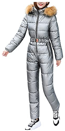Damen Einteiliger Skioverall Winter Warme Schnee Skifahren Sätze Outdoor Jumpsuit Langer Overall mit Kapuze Reißverschluss Skianzüge Wasserdicht Schneeanzug Frauen Skioverall Softshelljacke Jumpsuit