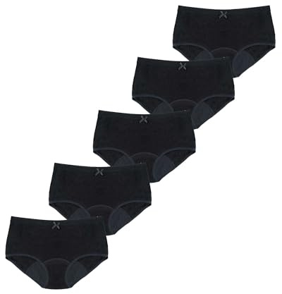 SELENACARE Teenager Periodenunterwäsche Hipster (5er Multipack) - Menstruationsunterwäsche für Teens, waschbar, 100% vegan, nachhaltig, 20ml Absorption, Schwarz, Größe 158