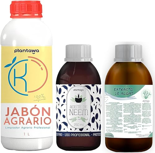 Confezione risparmio sapone di potassio 1 l + olio di Neem 250 ml + alghe marine 250 ml, 100% naturale protezione orto, sostenibile, potenziamento della crescita, mosca bianca, ragno rosso, afide,