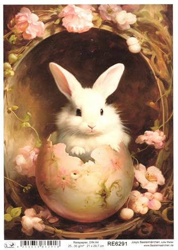Josys Bastelmärchen Reispapier A4 Strohseide Ostern witziges süßes Häschen in Eierschale RE6291