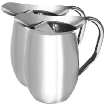 Juego de 2 jarras de agua de acero inoxidable plateado liso con protector de hielo, jarra de acero inoxidable para restaurantes.
