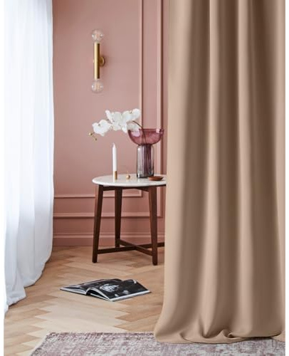 ROOM99 Gardin med öljetter, laurel, 140 x 250 cm, bredd x höjd, mörkläggning, ogenomskinlig skjutgardin, gardin, vardagsrum, sovrum, beige, 1 st