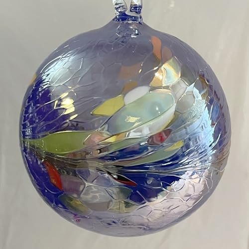 Oberstdorfer Glashütte Kugel zum hängen Glaskugel Ornament blau buntFensterdekoration mundgeblasenes Kristallglas Durchmesser ca. 15 cm