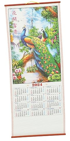 NUOBESTY Calendrier Mural Chinois 2024 Suspendu En Papier Épais Motif Dragon Calendrier Lunaire Traditionnel Décoration De Salon Bureau