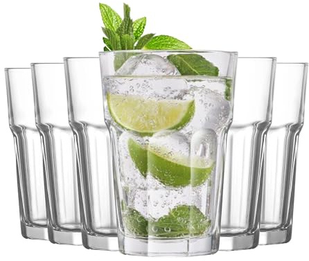 TRESV Set de 6 Vasos de Cristal Agua, Vasos de Cristal Transparente de 365cc,Aptos para Lavavajillas