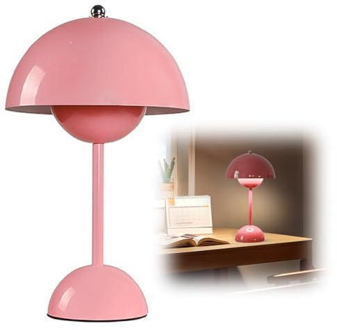 DASIAUTOEM Pilzlampen Tischlampe, LED Akku Tischlampe Kabellos, 3000k-6000k Moderne Aufladbar, Touch Dimmbar Tischleuchte Macaron Lampe​ mit 3 Helligkeits Modi, Retro Nachttischlampe (Rosa)