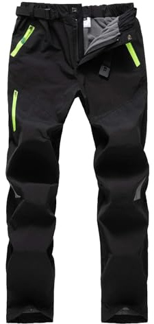 Echinodon Kinder Gefütterte Hose Skihose Softshellhose Jungen Mädchen Outdoorhose Reflektoren Winddicht Wasserabweisend Trekkinghose Wanderhose Schwarz 3XL