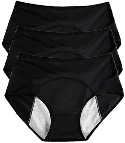 WDCAYQHZ Auslaufsichere Unterwäsche für Damen, Übergröße Mesh Periodenunterschwäsche,Hoher Taille,3 Stück(Black,4XL)